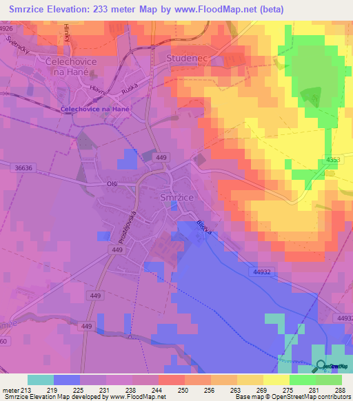 Smrzice,Czech Republic Elevation Map