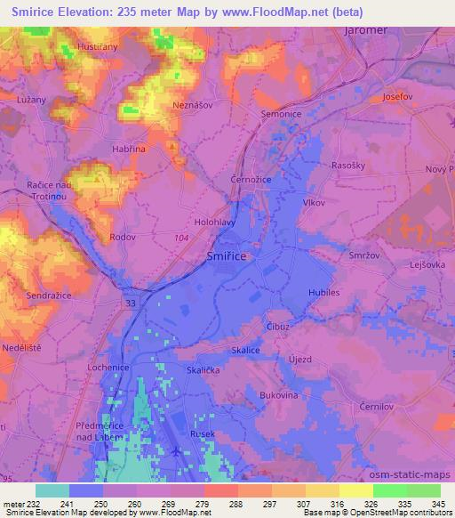 Smirice,Czech Republic Elevation Map