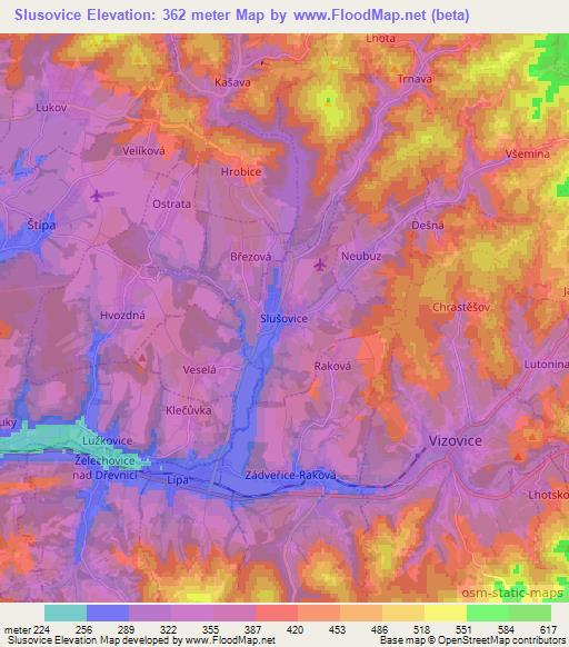 Slusovice,Czech Republic Elevation Map