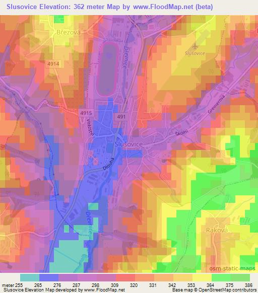 Slusovice,Czech Republic Elevation Map