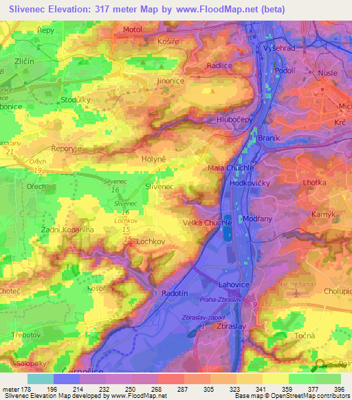 Slivenec,Czech Republic Elevation Map
