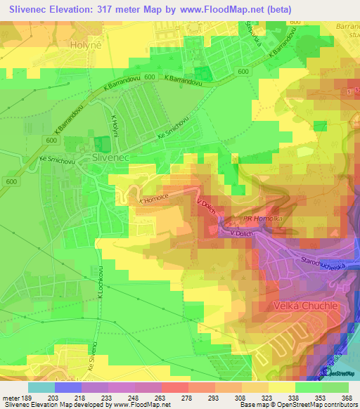 Slivenec,Czech Republic Elevation Map