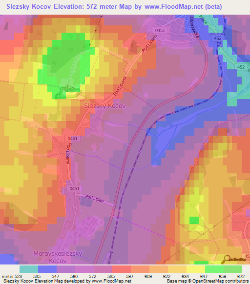 Slezsky Kocov,Czech Republic Elevation Map