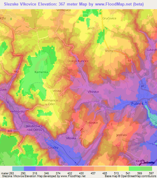 Slezske Vlkovice,Czech Republic Elevation Map