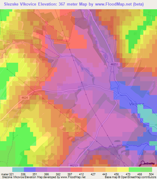 Slezske Vlkovice,Czech Republic Elevation Map