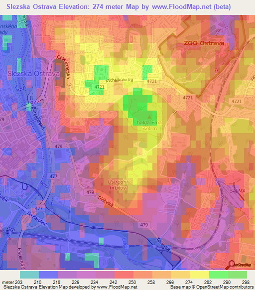 Slezska Ostrava,Czech Republic Elevation Map