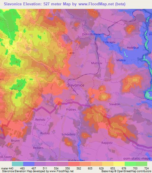 Slavonice,Czech Republic Elevation Map