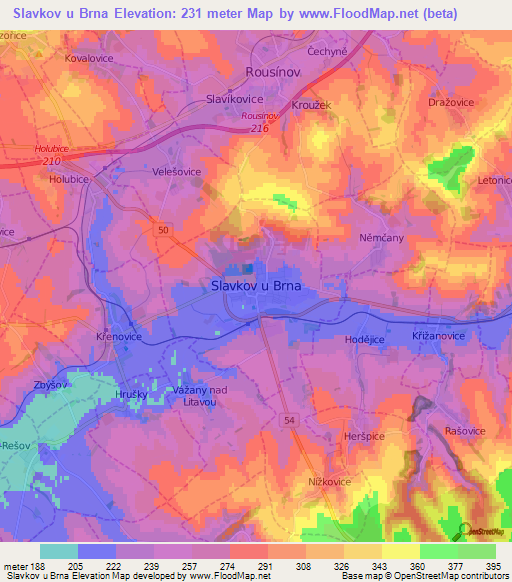 Slavkov u Brna,Czech Republic Elevation Map