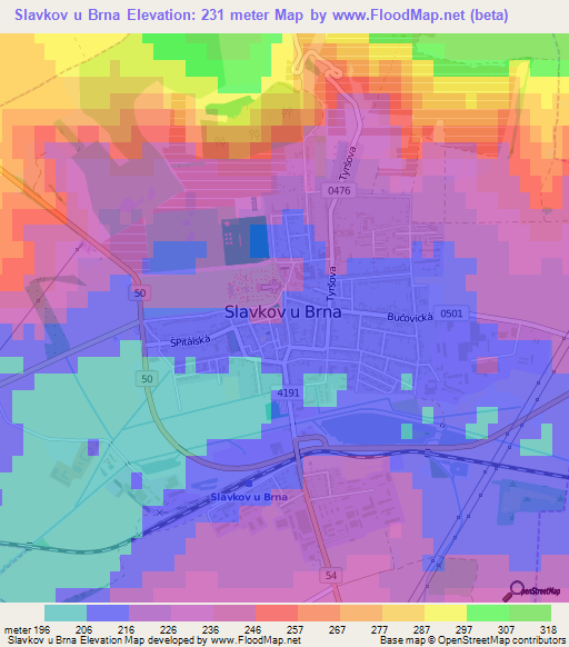 Slavkov u Brna,Czech Republic Elevation Map