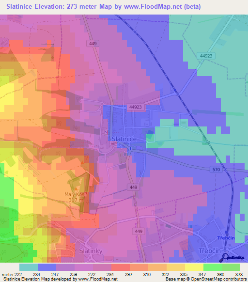 Slatinice,Czech Republic Elevation Map