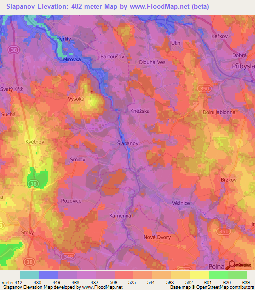 Slapanov,Czech Republic Elevation Map