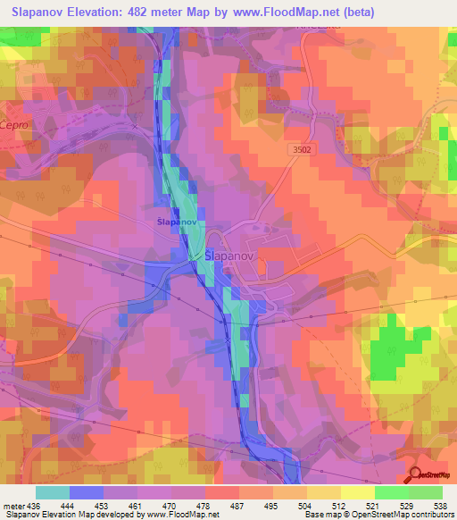 Slapanov,Czech Republic Elevation Map