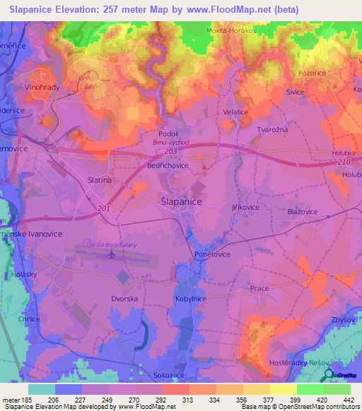 Slapanice,Czech Republic Elevation Map