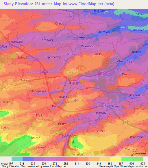 Slany,Czech Republic Elevation Map