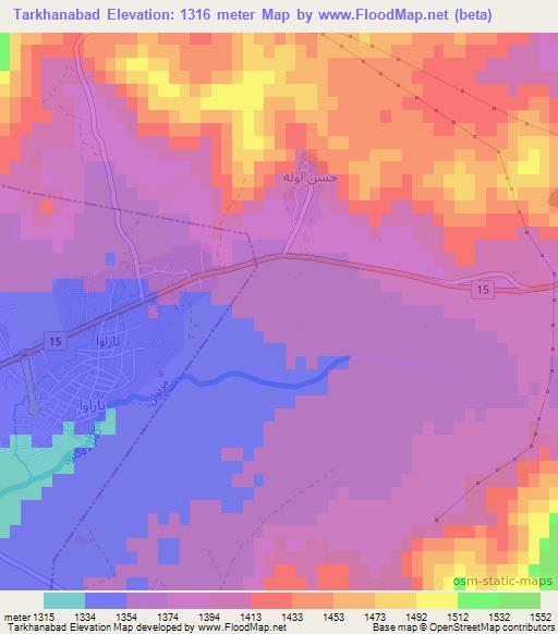 Tarkhanabad,Iran Elevation Map