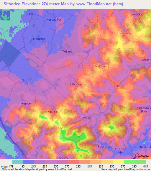Sitborice,Czech Republic Elevation Map