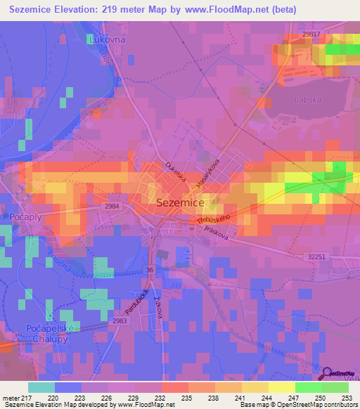Sezemice,Czech Republic Elevation Map