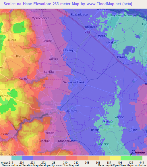 Senice na Hane,Czech Republic Elevation Map