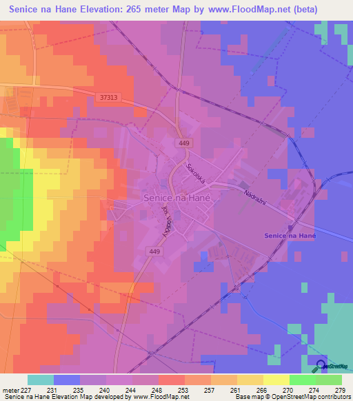 Senice na Hane,Czech Republic Elevation Map