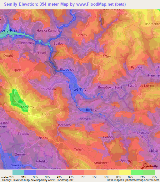 Semily,Czech Republic Elevation Map