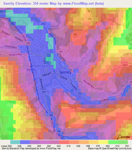 Semily,Czech Republic Elevation Map