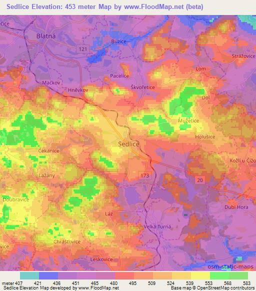 Sedlice,Czech Republic Elevation Map