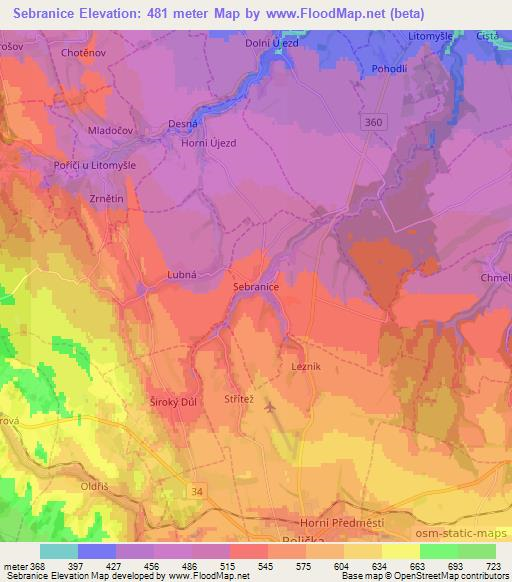 Sebranice,Czech Republic Elevation Map