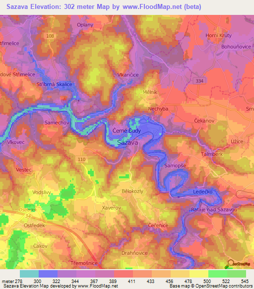 Sazava,Czech Republic Elevation Map