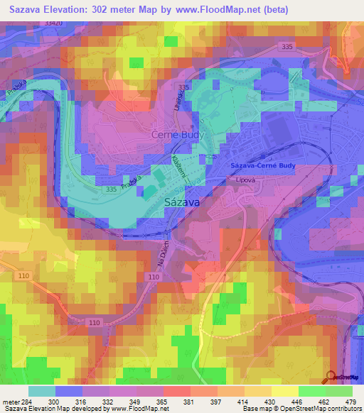 Sazava,Czech Republic Elevation Map