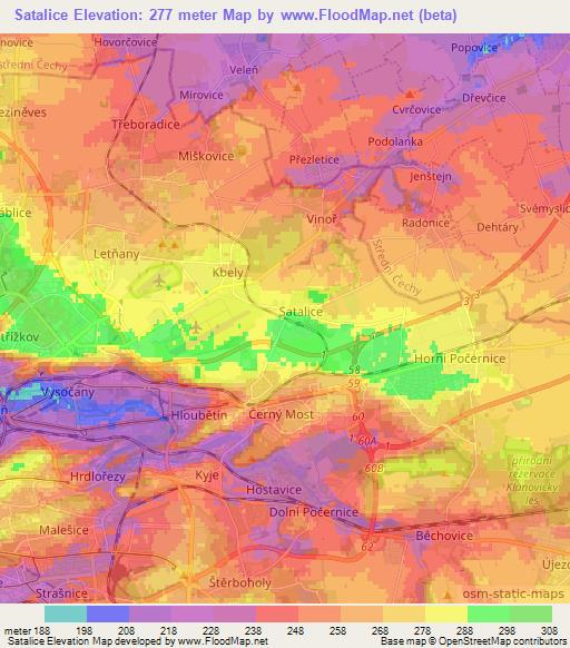Satalice,Czech Republic Elevation Map