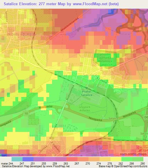 Satalice,Czech Republic Elevation Map