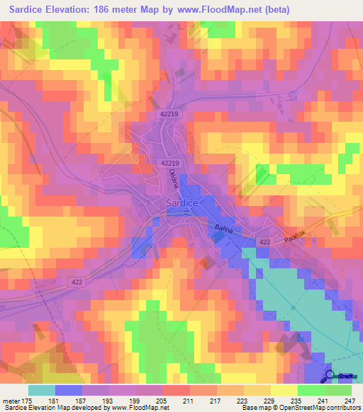 Sardice,Czech Republic Elevation Map