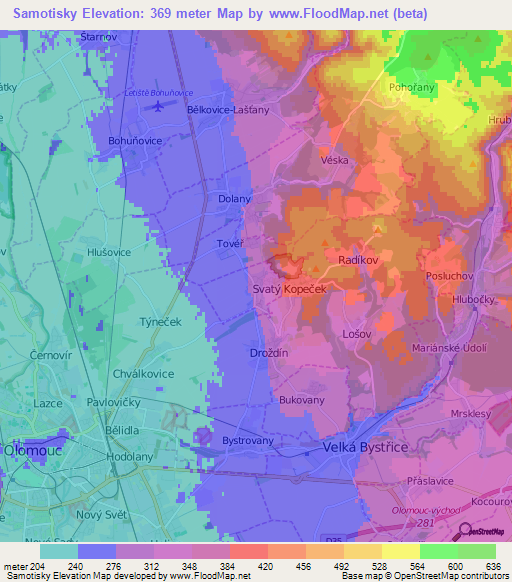 Samotisky,Czech Republic Elevation Map