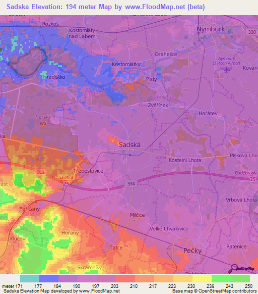 Sadska,Czech Republic Elevation Map