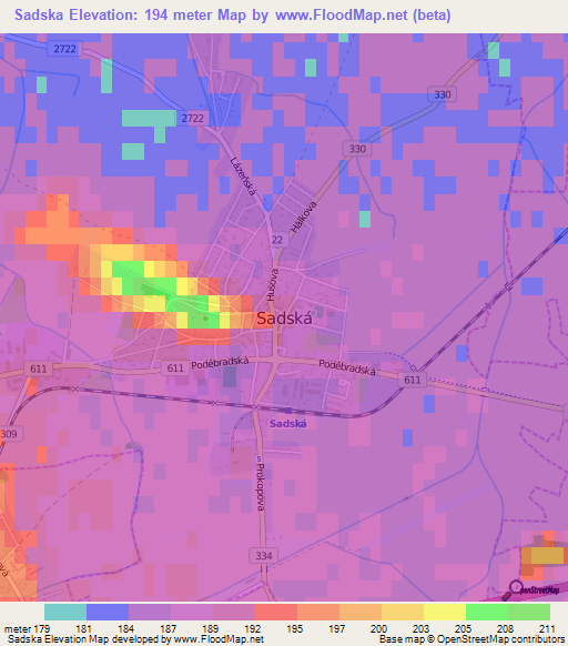 Sadska,Czech Republic Elevation Map