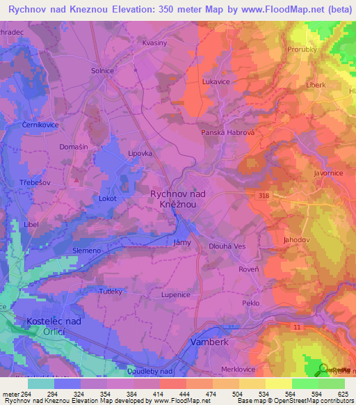 Rychnov nad Kneznou,Czech Republic Elevation Map