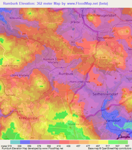 Rumburk,Czech Republic Elevation Map