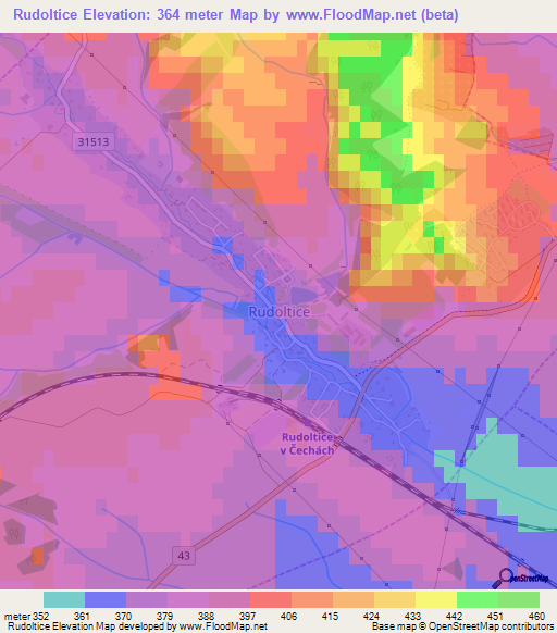 Rudoltice,Czech Republic Elevation Map