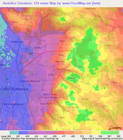 Rudolfov,Czech Republic Elevation Map