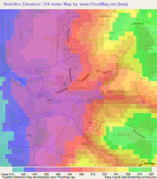 Rudolfov,Czech Republic Elevation Map