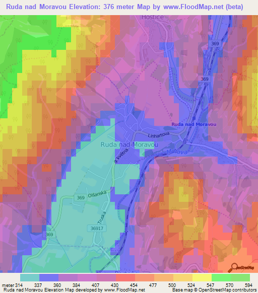 Ruda nad Moravou,Czech Republic Elevation Map