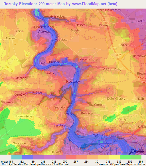 Roztoky,Czech Republic Elevation Map