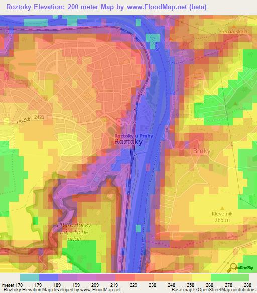 Roztoky,Czech Republic Elevation Map