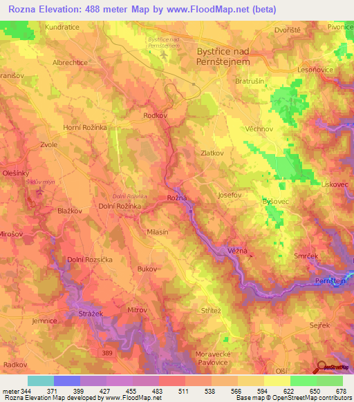 Rozna,Czech Republic Elevation Map