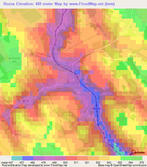 Rozna,Czech Republic Elevation Map