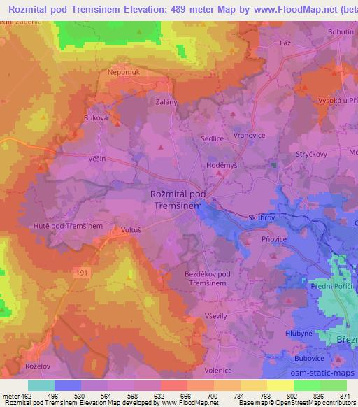 Rozmital pod Tremsinem,Czech Republic Elevation Map