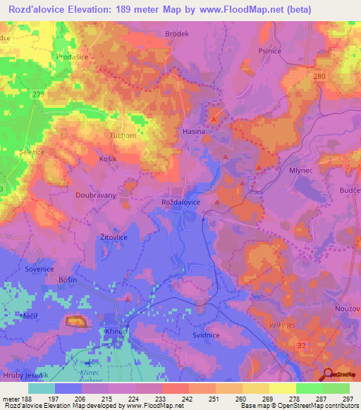 Rozd'alovice,Czech Republic Elevation Map