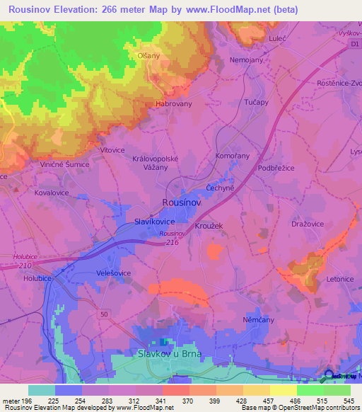 Rousinov,Czech Republic Elevation Map