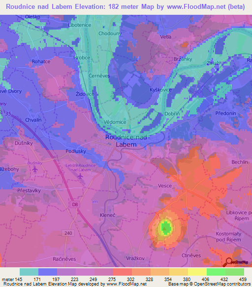 Roudnice nad Labem,Czech Republic Elevation Map