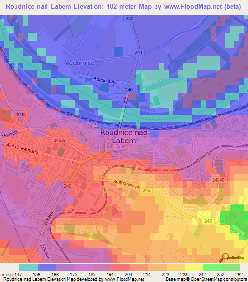 Roudnice nad Labem,Czech Republic Elevation Map